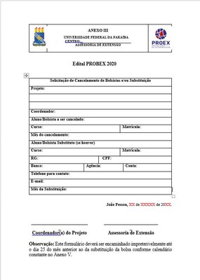 Anexo III - Solicitação de Cancelamento de Bolsistas e/ou Substituição Anexo III - Solicitação de Cancelamento de Bolsistas e/ou Substituição