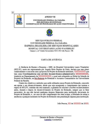 Anexo VII - Carta de Anuência HU Anexo VII - Carta de Anuência HU