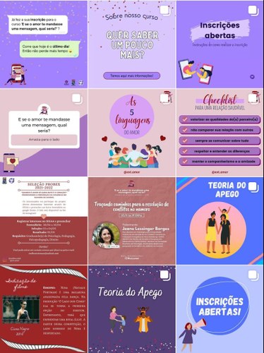 Conteúdo sobre relacionamentos produzido pelo projeto para o Instagram. Imagem: captura de tela do feed do projeto. Conteúdo sobre relacionamentos produzido pelo projeto para o Instagram. Imagem: captura de tela do feed do projeto.