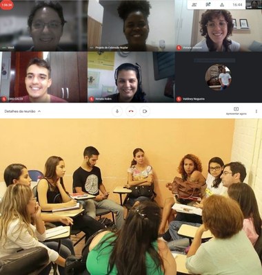 Reunião com extensionistas (a imagem da reunião presencia foi realizada em 2016). Imagem: captura cedida pela equipe. Reunião com extensionistas (a imagem da reunião presencia foi realizada em 2016). Imagem: captura cedida pela equipe.